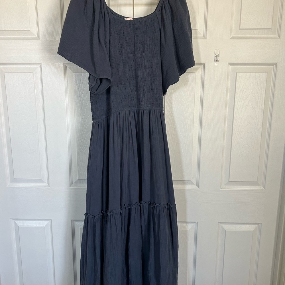 Women's Maxi Dress - Navy Blue Flutter Sleeve